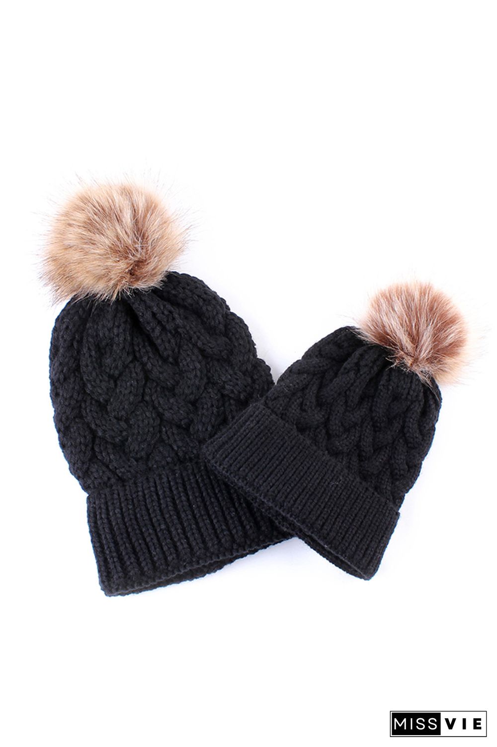 Solid Parent-child Coarse Twist Knitted Hat 2pcs Set Wholesale MOQ3pcs