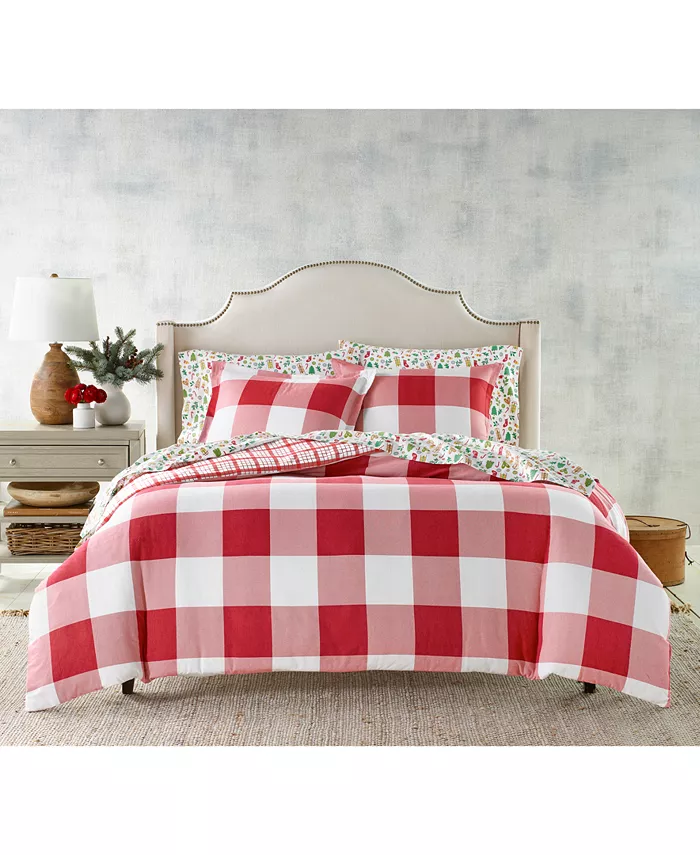 Charter Club Red Check Flannel Duvet Cover， Twin，