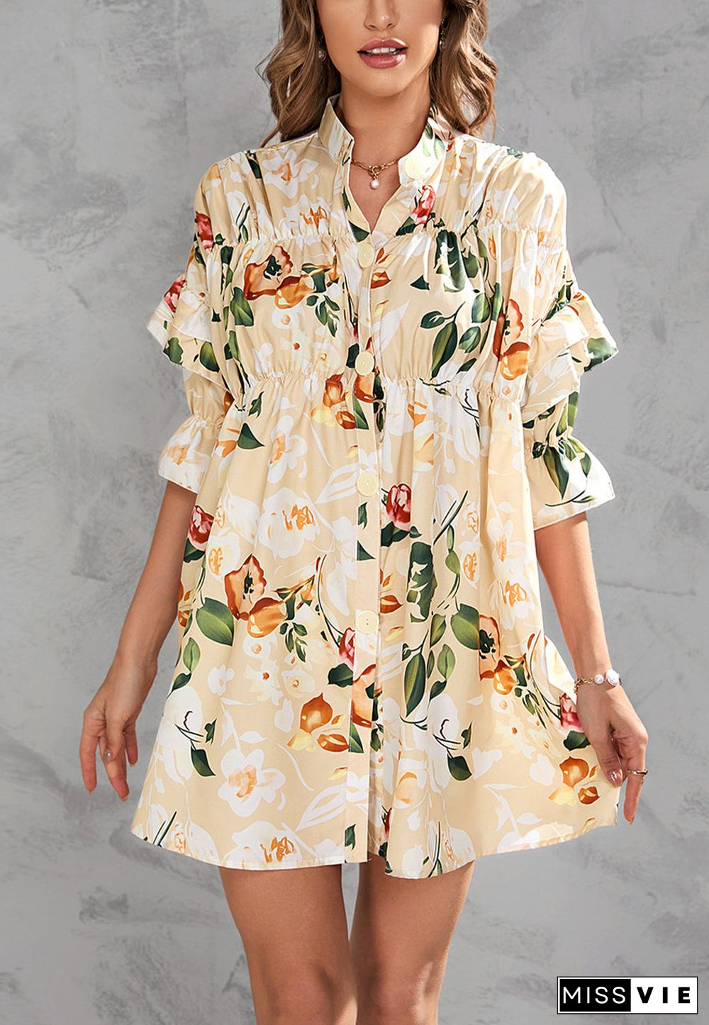 Printed Front Down Button Dress