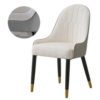 Magic Home Set of 2 PU Leather White Grey Dining Chair with Solid Wood Metal Legs OWS-TSA400