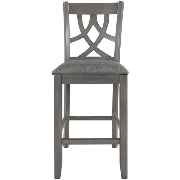 2 Piece Farmhouse Padded Round Counter Height Kitchen Dining Chairs with Cross Back for Small Places， Grey