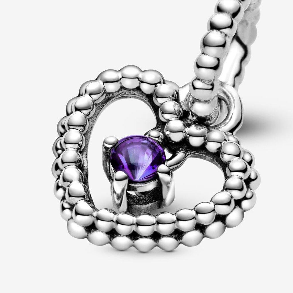 PANDORA  Purple Beaded Heart Dangle Charm