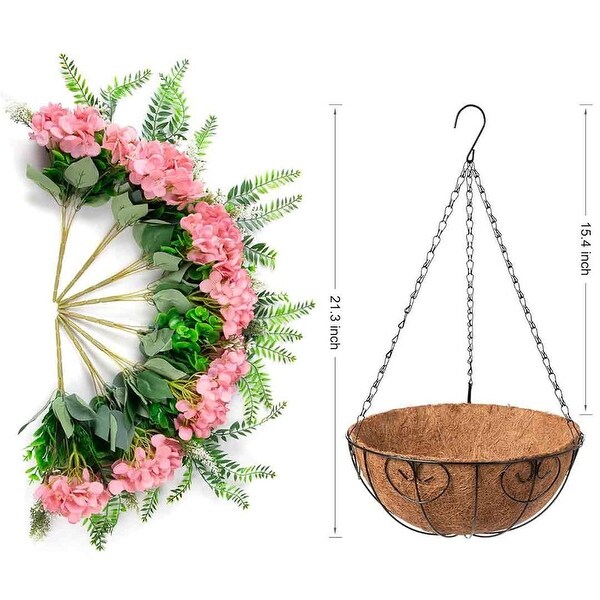 Artificial Flowers in Hanging Basket Planter for Home Spring Summer Decoration，Silk Hydrangea Outdoor Indoor Arrangements