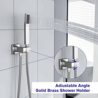 Magic Home Single-Handle 1-Spray 12 in. Ceiling Mounted Shower Head with Tub and Shower Faucet in Brushed Nickel (Valve Included) SL-16015Z-SS