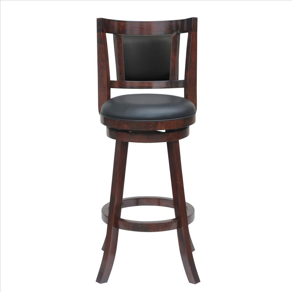 29 Inches Swivel Wooden Frame Counter Stool with Padded Back， Cherry Brown - 43.5 H x 17.5 W x 19.5 L Inches