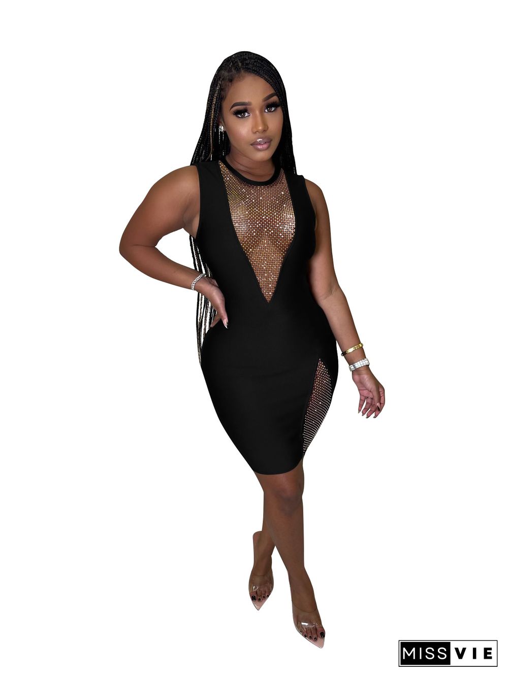 Sleeveless Hot Drill Bodycon Dress