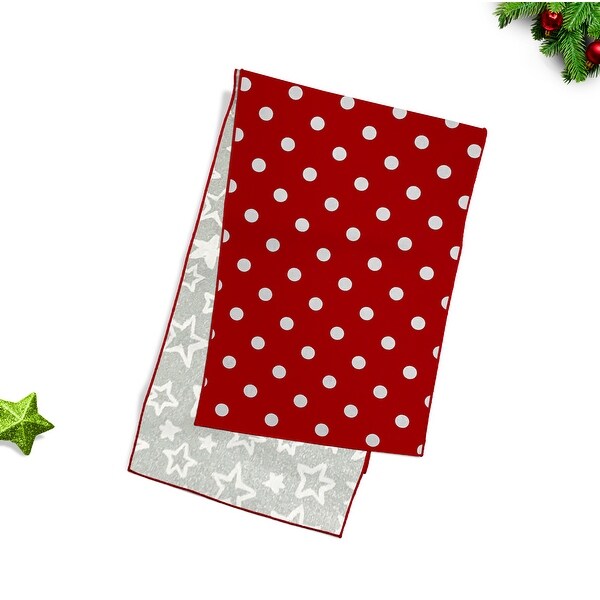 Joita Reversible TWINKLE Silver/RETRO POLKA Bright Red Christmas Table Runner