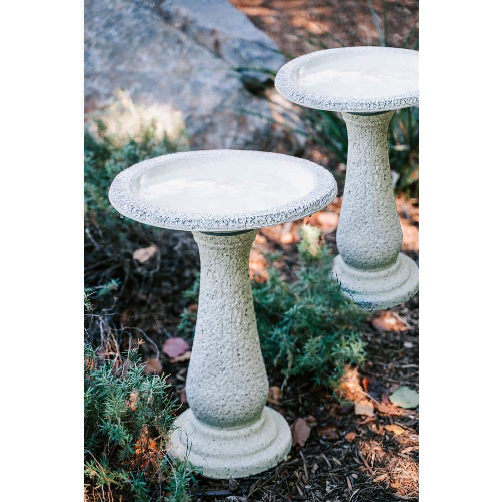 XBRAND 23.6 in. Tall Yellow Fiber Stone Birdbaths with Round Pedestal and Base (Set of 2) GE2418BBYE-2