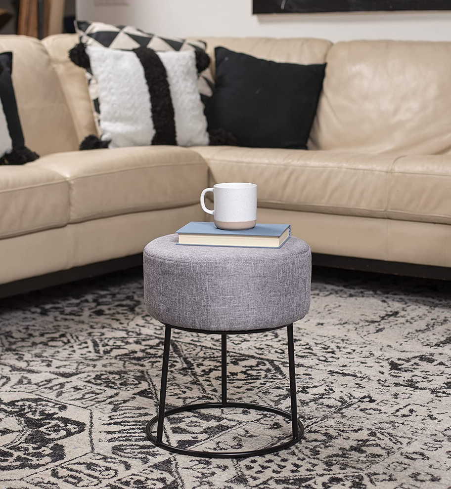 Grey Linen Foot Stool Ottoman – Soft Compact Round Padded Seat   Industrial   Footstools And Ottomans   by Imtinanz  LLC  Houzz