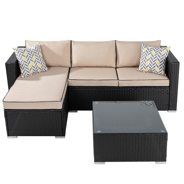 Futzca Outdoor Furniture Patio Sets，Low Back AllWeather Small Rattan Sectional Sofa