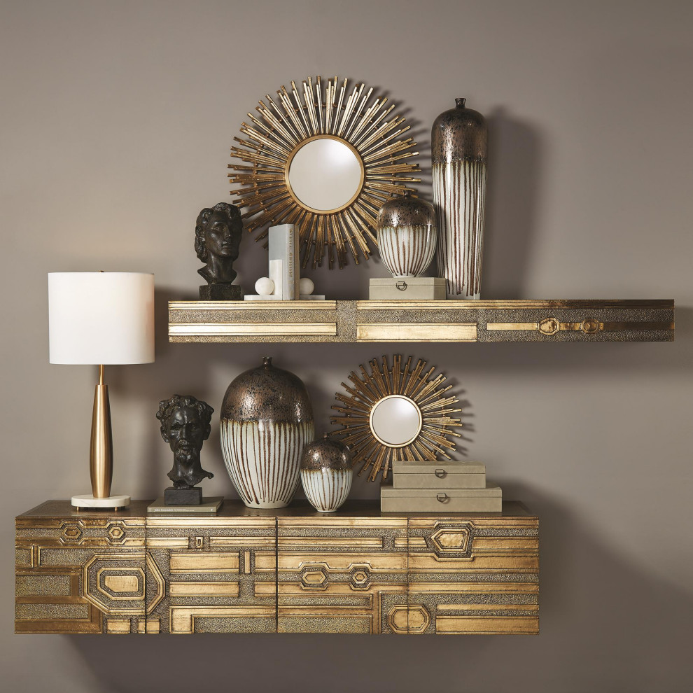 Luxe Gold Abstract Shapes Wall Cabinet Floating Geometric Modern Console Brass   Contemporary   Accent Chests And Cabinets   by My Swanky Home  Houzz