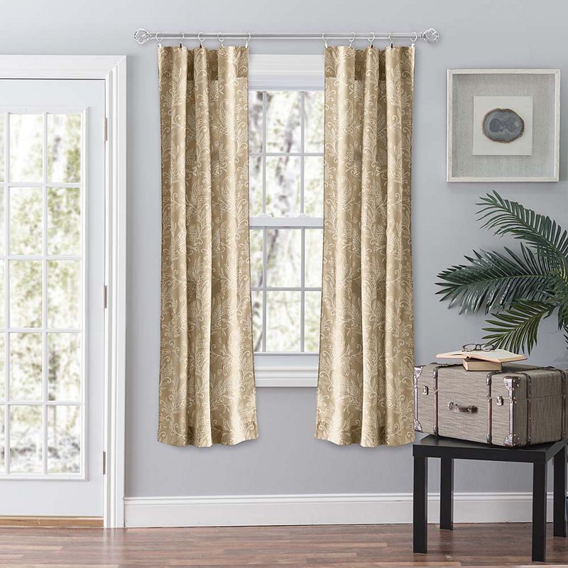 Lexington Leaf Pattern on Colored Ground Curtain Pair with Ties