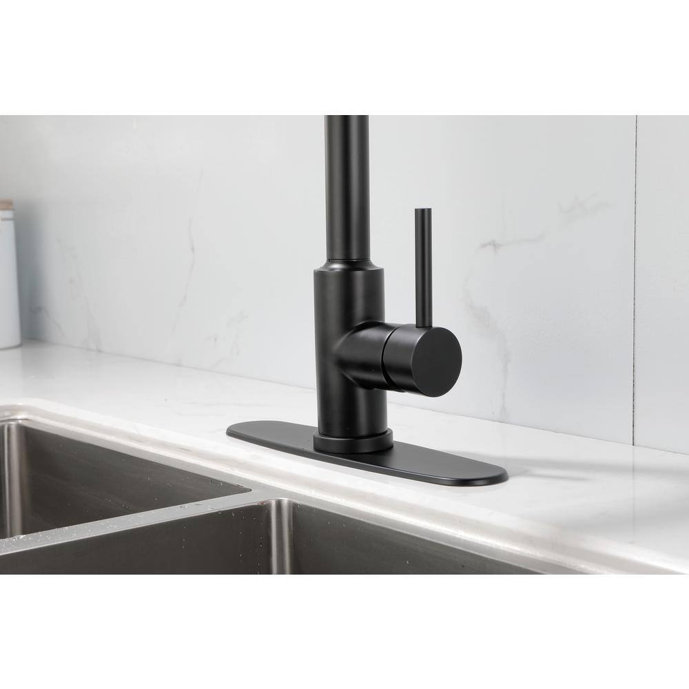 Mondawe Single Handle Kitchen Faucet High Arc Gooseneck with Pull Down Sprayer in Matte Black MO-DT89001MB