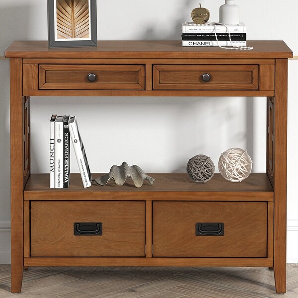 Console Table with 4 Drawers and 1 Storage Shelf for Living Room