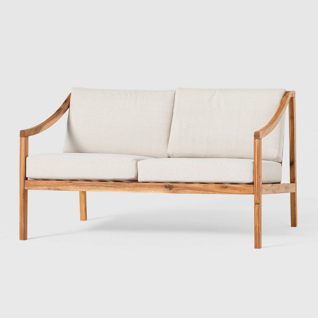 Saracina Home Mid century Modern Slatted Acacia Outdoor Bench With Cushions