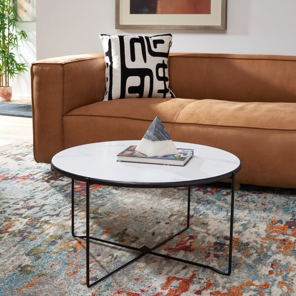 Wrena Round Coffee Table White Marble/Black Safavieh   Transitional   Coffee Tables   by Safavieh  Houzz