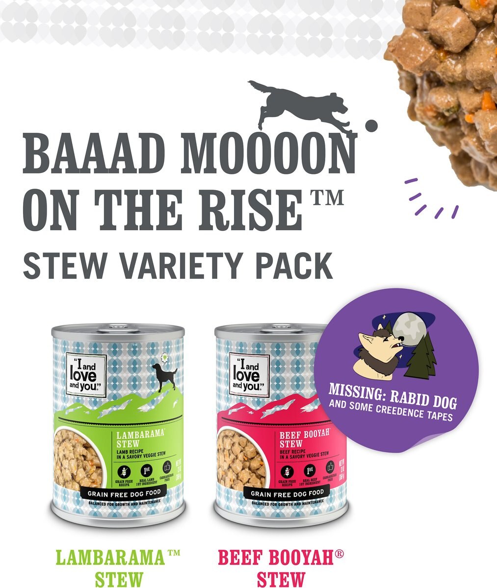 I and Love and You Beef Booyah and Lambarama Stew Grain-Free Combo Pack Canned Dog Food