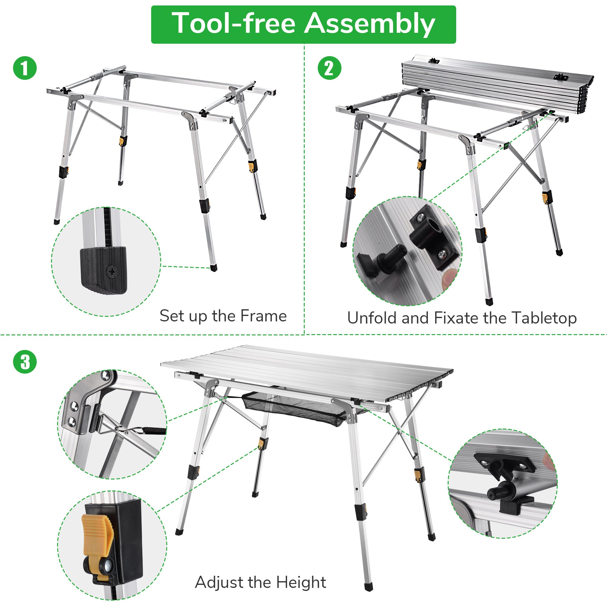 Yescom Portable Folding Aluminum Camping Table Roll Up Adjustable Leg Outdoor BBQ Home