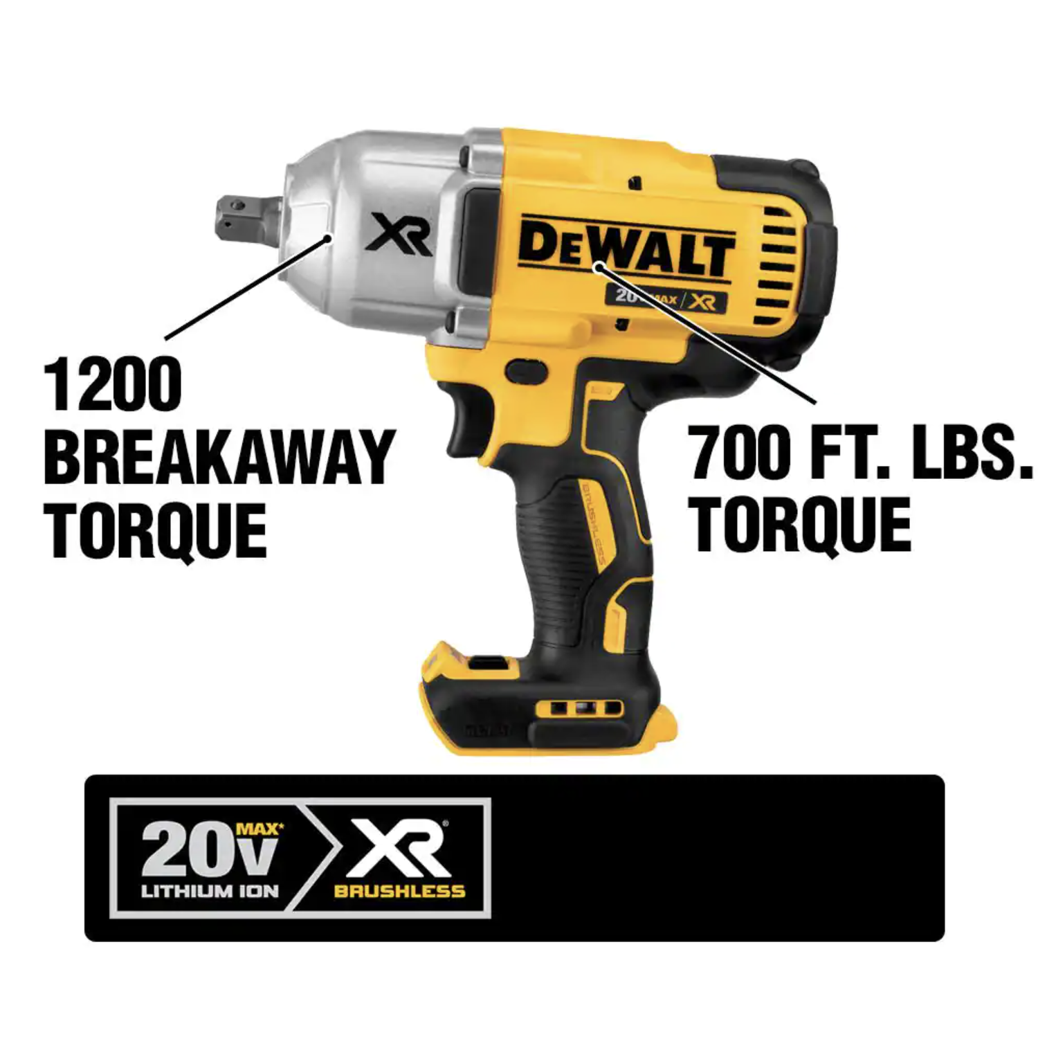 Dewalt 20-Volt MAX XR Cordless Brushless 1/2 in. High Torque Impact Wrench with Detent Pin Anvil， (1) 20-Volt 4.0Ah Battery (DCF899M1)