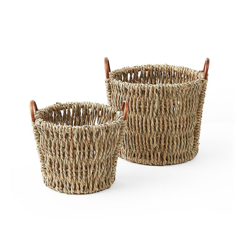 Saddle River Rattan Ear Handle Chunky Seagrass Basket 2-piece Set