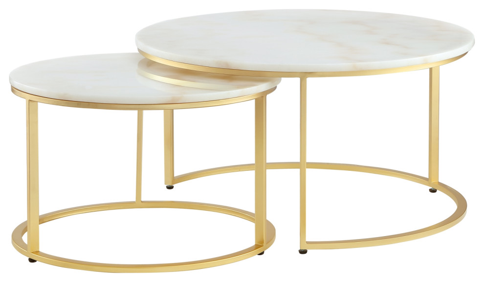 2 Piece Inspired Home Araya Coffee Table  Round Marble/Stackable   Contemporary   Coffee Table Sets   by Inspired Home  Houzz