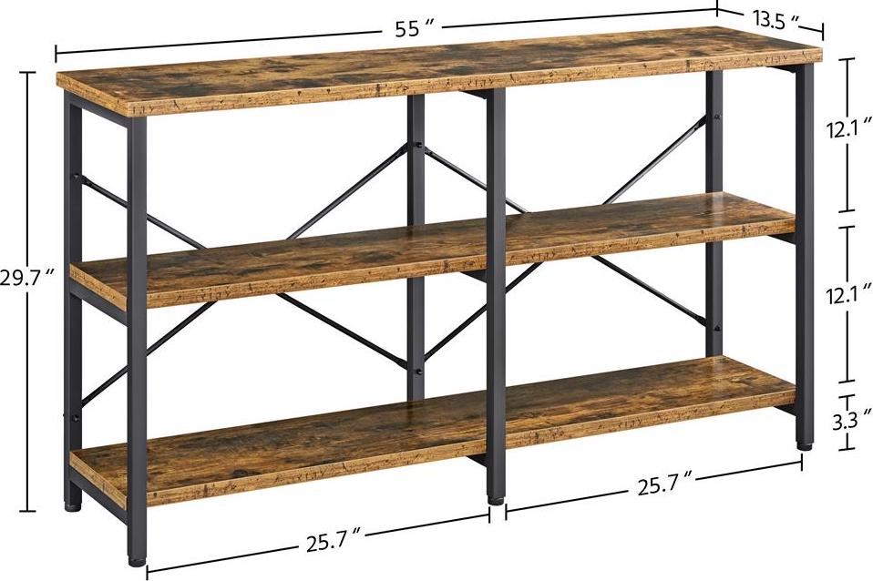 River Street Designs 55inch 3-Tier Industrial Console Table， Multiple Colors