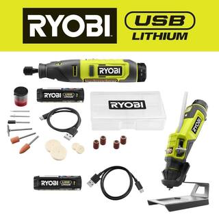 RYOBI USB Lithium 2-Tool Combo Kit with Rotary Tool Glue Pen (2) 2.0 Ah USB Lithium Batteries and (2) Charging Cables FVM51K-FVH56K