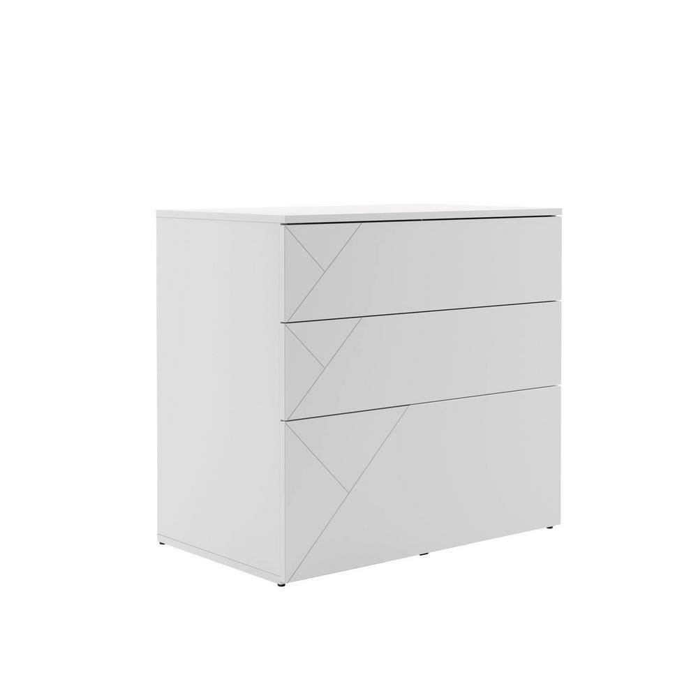 Nexera Atypik White Decorative Lateral File Cabinet with 3-Graphic Detailed Drawers 608603