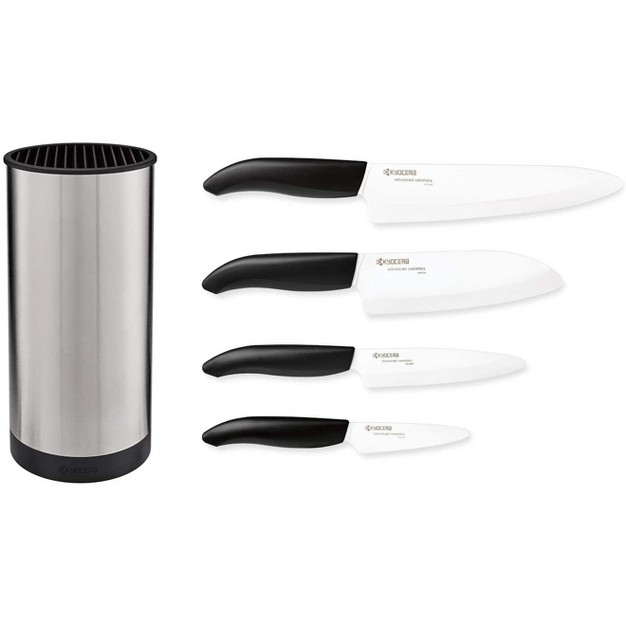 Kyocera Universal White Blade Ceramic Knife Block Set Stainless Block