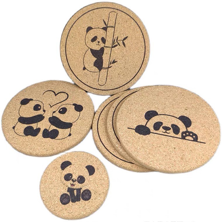 Round cork coaster cute panda insulation coaster coaster