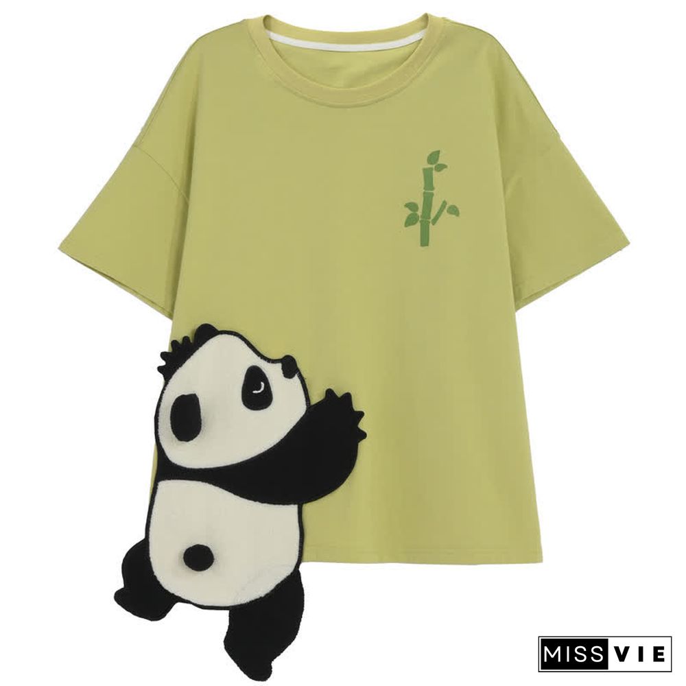 Cartoon Panda Bear Embroidery Matching Best Friends T-Shirt