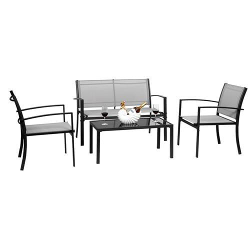 VINGLI 4 Pieces Patio Conversation Set Patio Furniture Set with Loveseat and Coffee Table， Outdoor Sofa Garden Lawn，Patio Chairs for Poolside Porch (Grey)