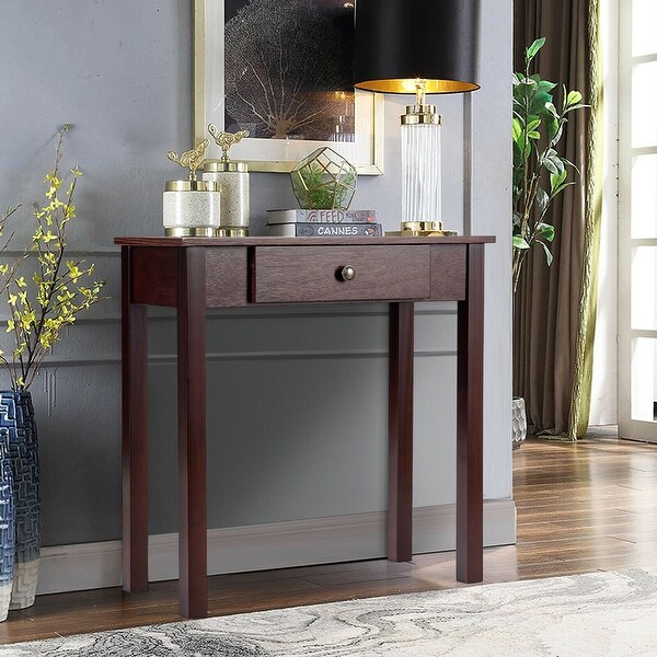 Gymax Console Table with Drawer Entryway Hallway Accent Wooden Table - 28'' x 12'' x 28''