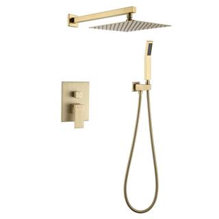 Boyel Living 2-Spray Patterns 10 in. Wall Mount Fixed Shower Head Bathroom Shower System in Brushed Gold RB0741