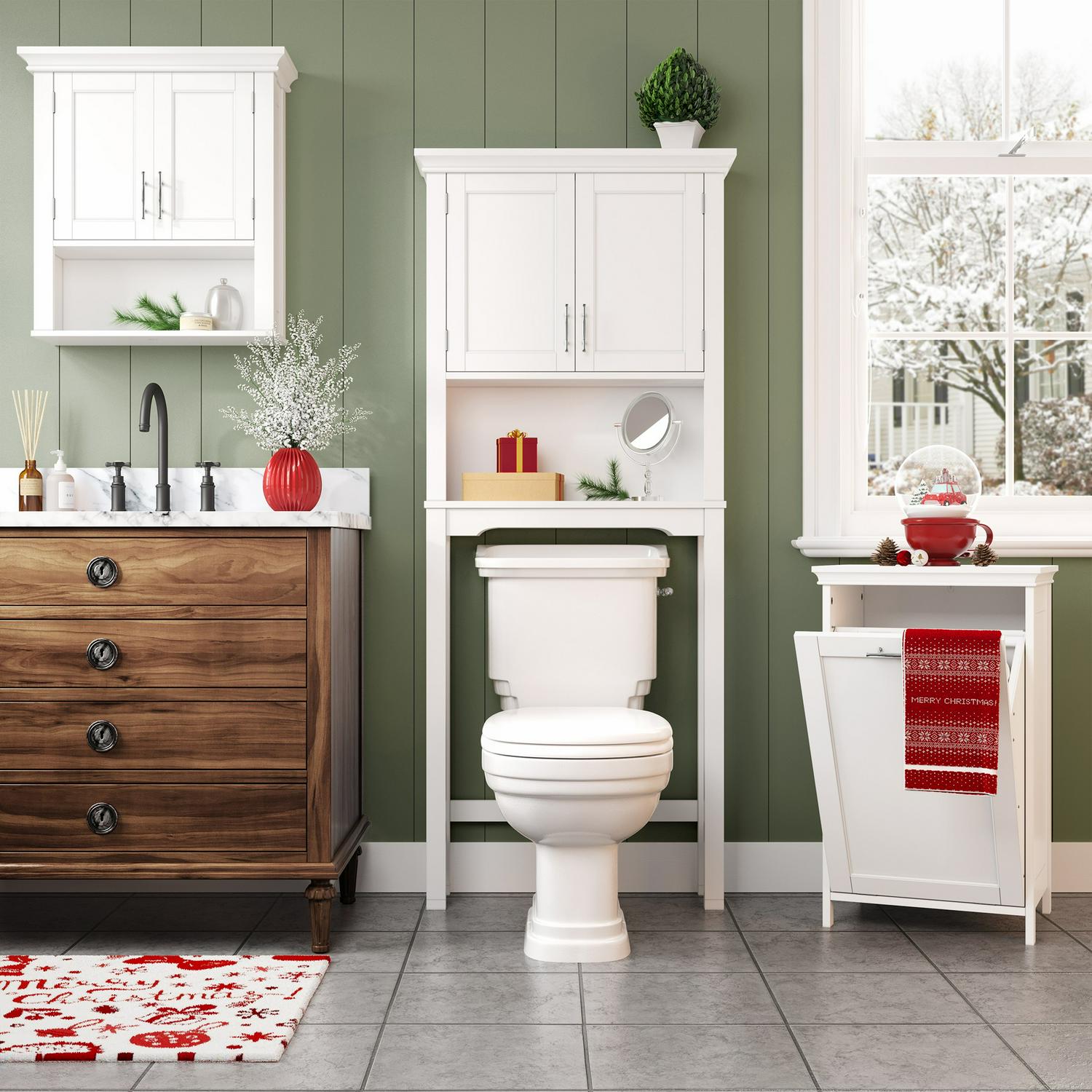 RiverRidge Home Somerset Collection 2-Door Bathroom Storage Wall Cabinet with 1 Open Shelf and 2 Interior Shelves， White