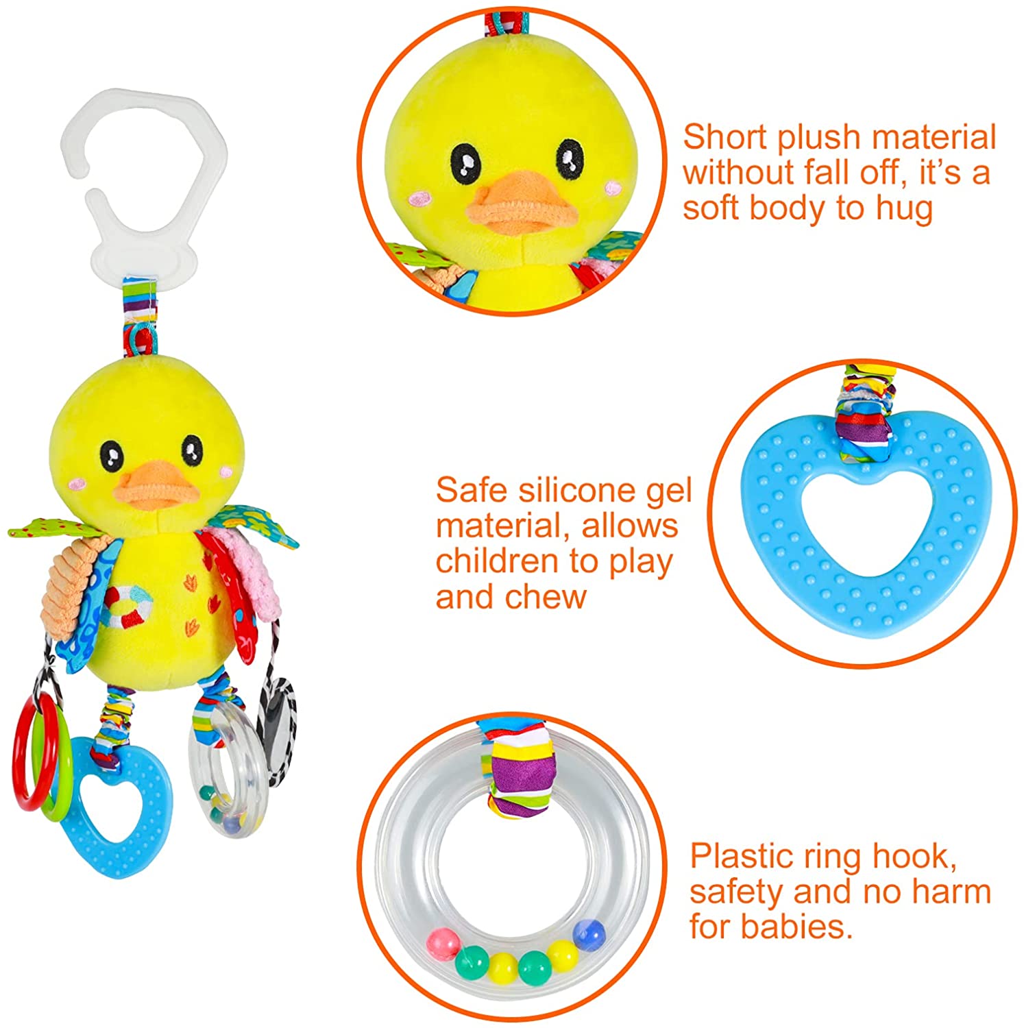 Stroller Toys and Car Seat Toys for Infants with Teether Hanging Stroller Toys Toddlers Clip on Toys Soft Plush Baby Toys for Boys and Girls 3-12 Months