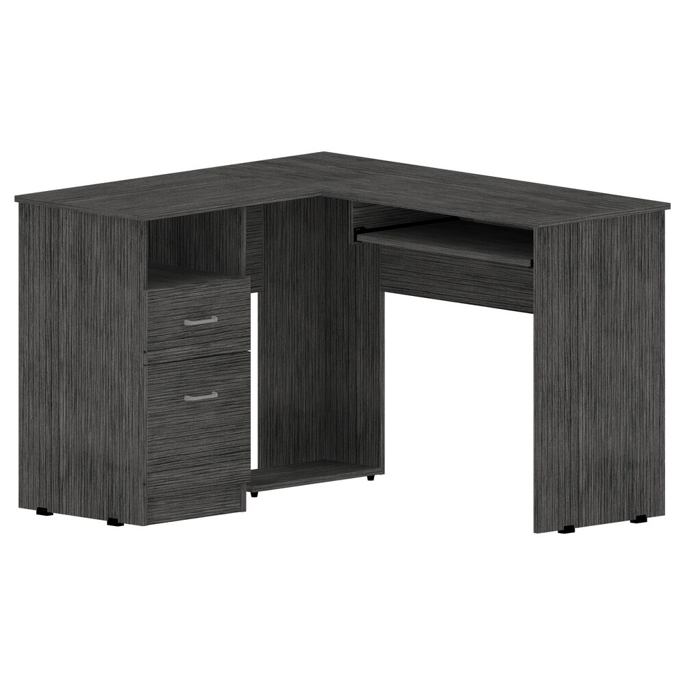 Glendale 2 Drawer 1 Shelf L Shaped Computer Desk Black Wengue