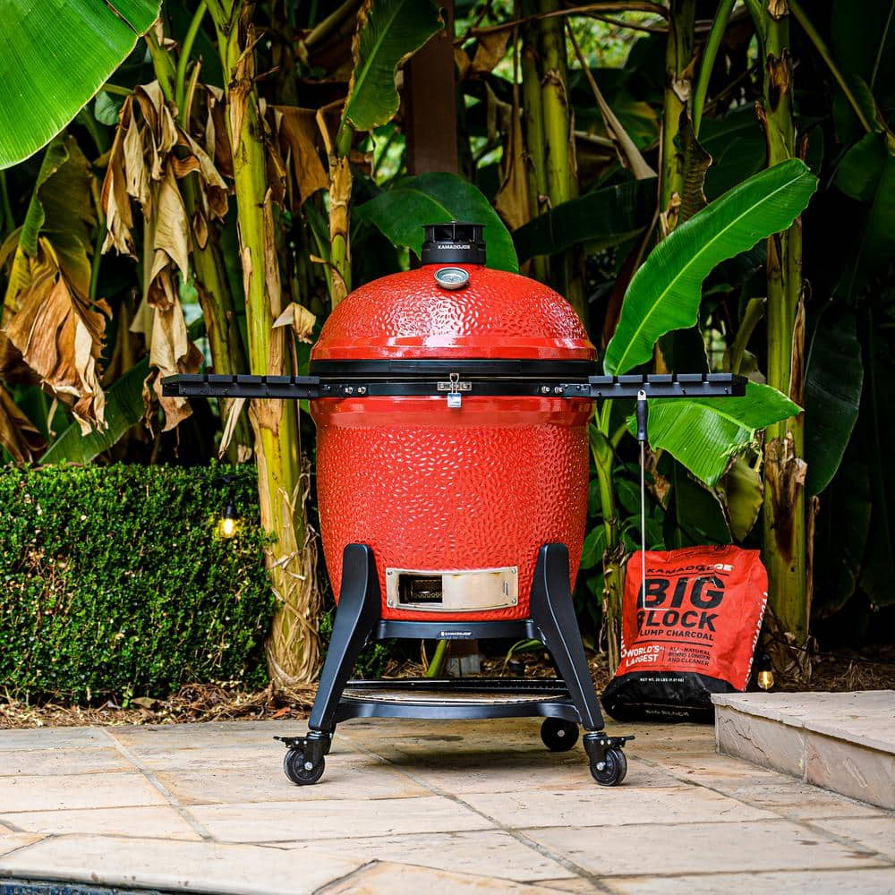 Kamado Joe Big Joe III 24 in. Charcoal Grill in Red with Cart, Side Shelves, Grate Gripper, and Ash Tool KJ15041021