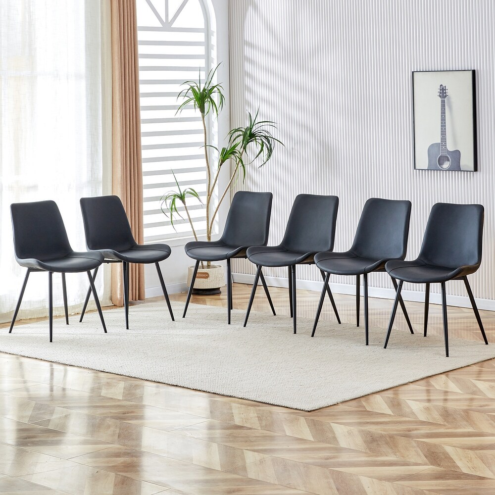 6 PCS Artificial Leather Backrest Cushion Dining Chair with Metal Legs