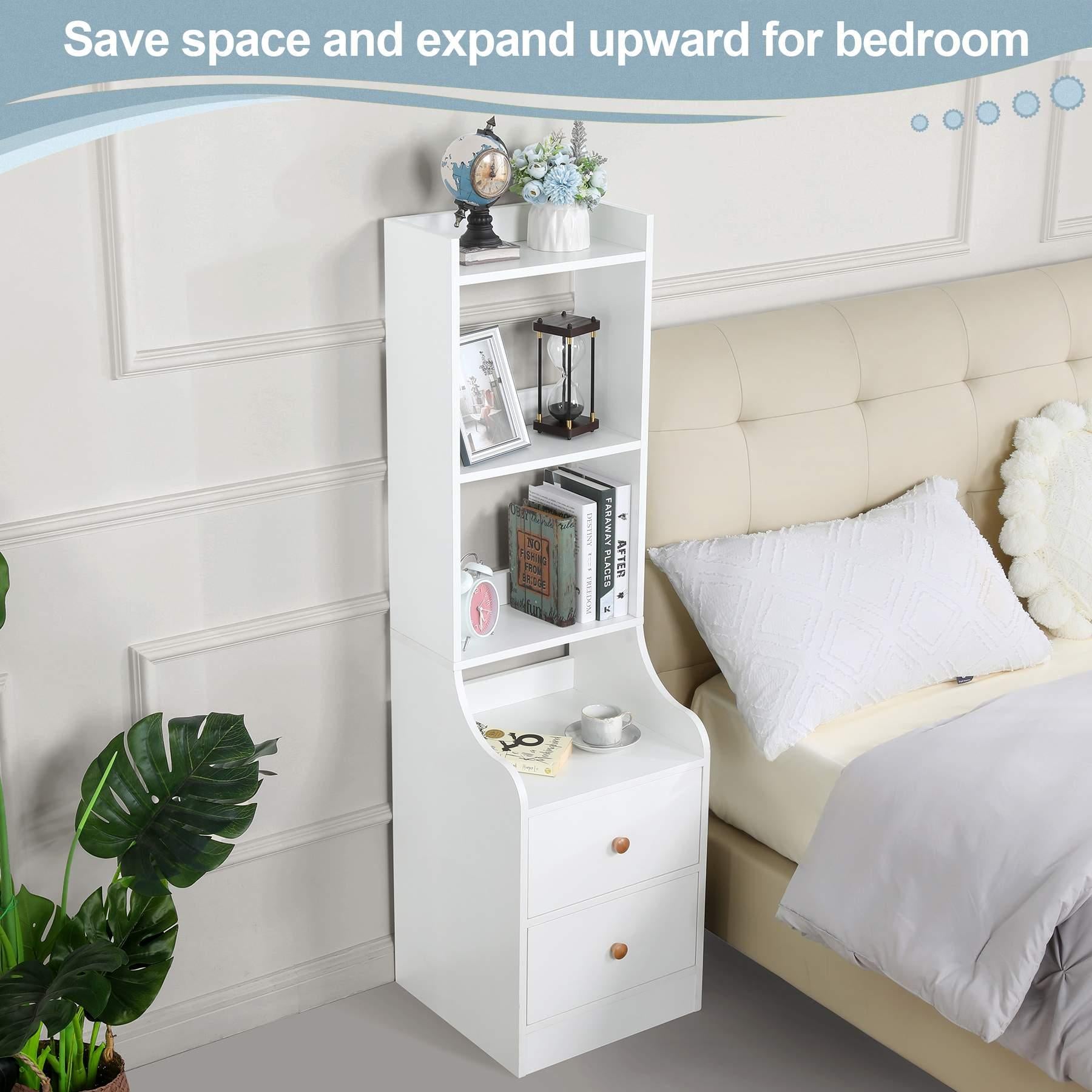 SEJOV White Nightstand 2 Drawers with Open Storage, Modern Tall Bed End Table Unique Night Stand with Storage Shelf Indoor Home Bedside Table for Bedroom, Living Room