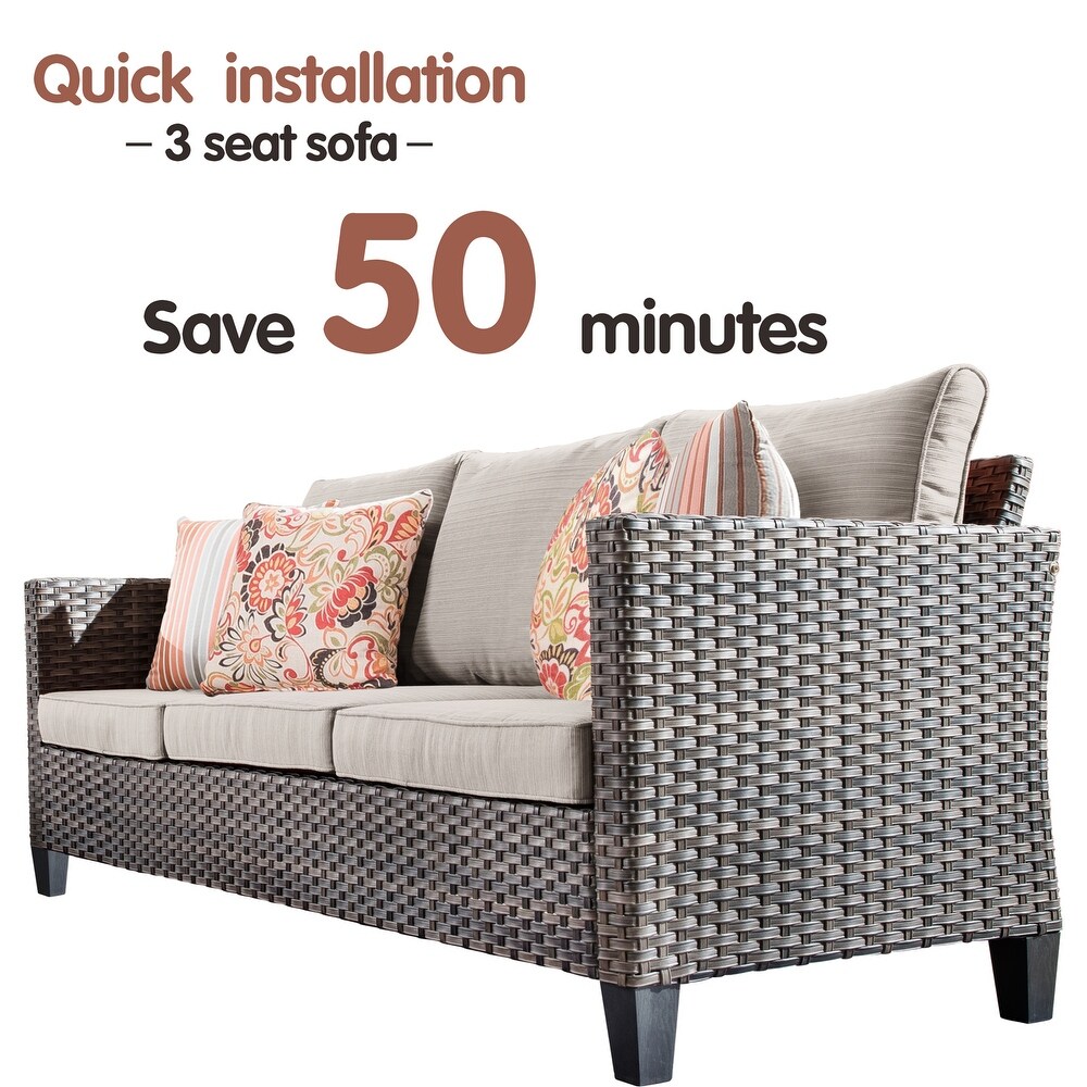 OVIOS 3 piece Outdoor High back Wicker Sectional Ottoman Set