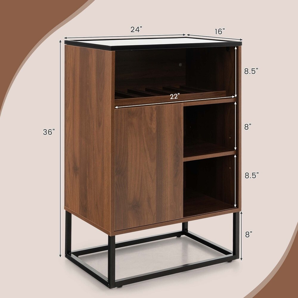 Wine Storage Cabinet Buffet Sideboard w Adjustable Shelf  Sliding Door