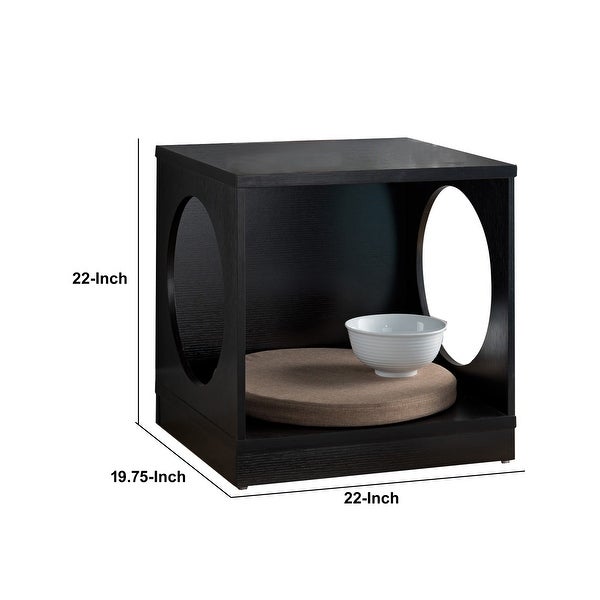 Wooden Pet End Table with Flat Base and Cutout Design on Sides， Black