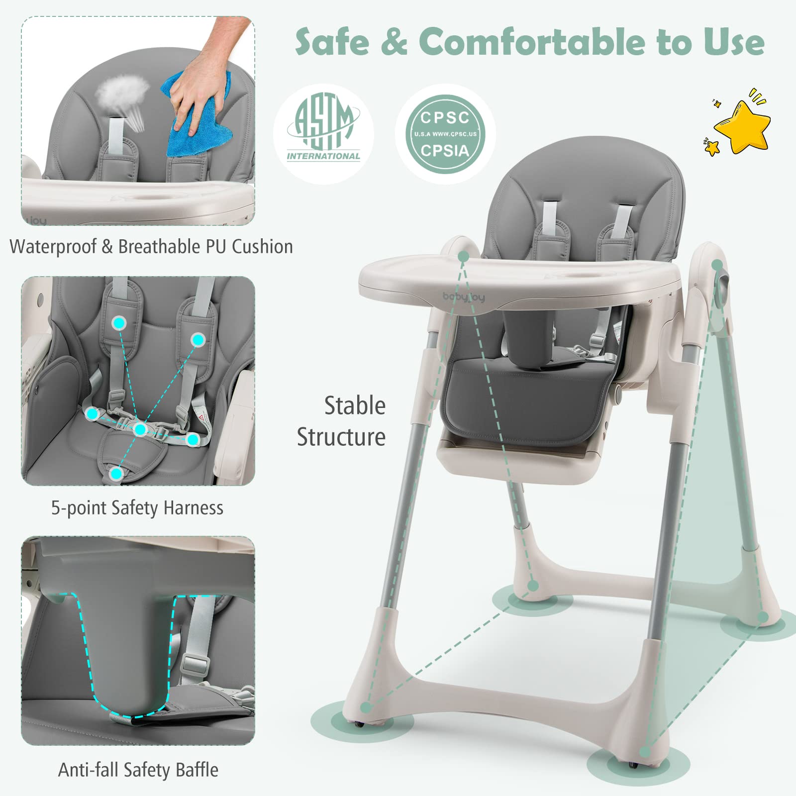 Costzon Convertible High Chair for Babies & Toddlers, Foldable Highchair