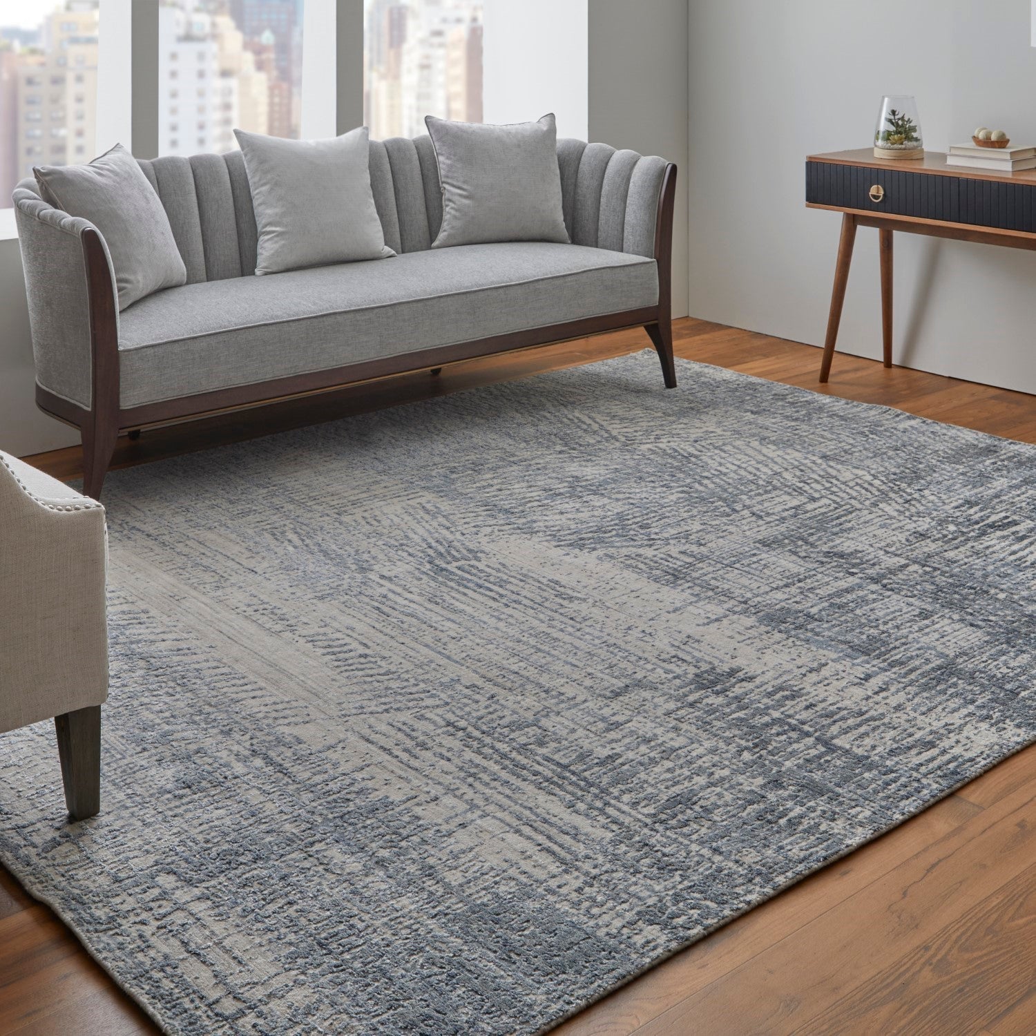 Kinton Abstract Hand Woven Blue / Beige Rug