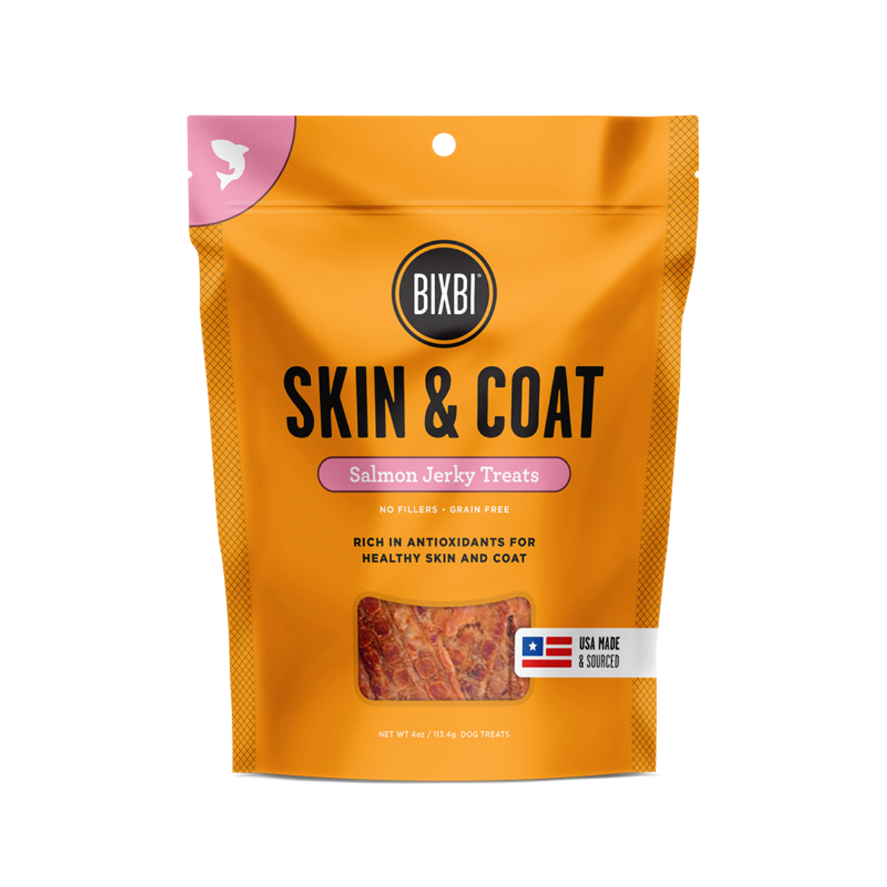 Bixbi Skin and Coat Salmon Jerky Dog Treats， 5 Oz. Bag