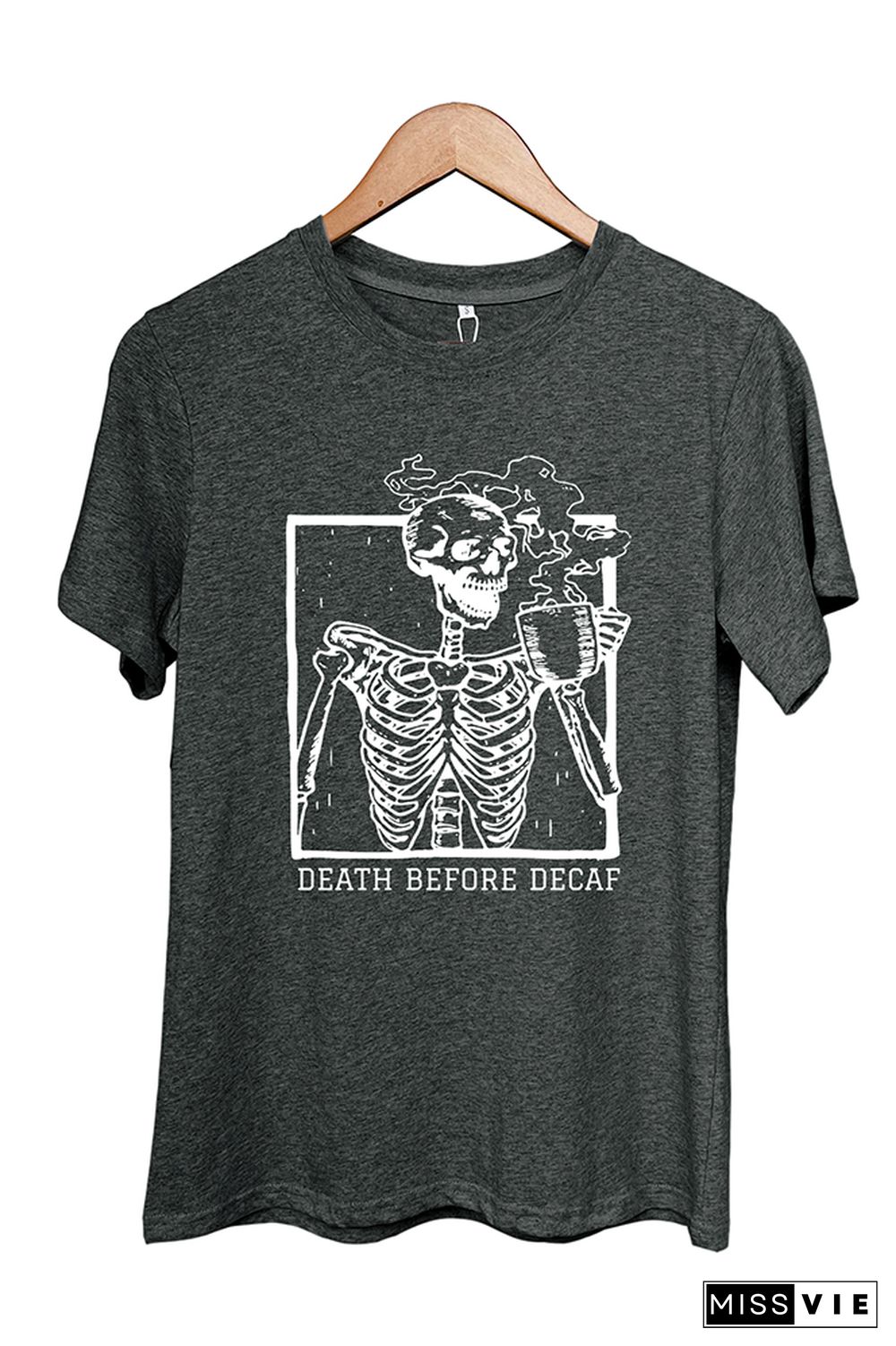 Skeleton Death Before Decaf Skeleton Drink Coffee Graphic T-Shirt Wholesale