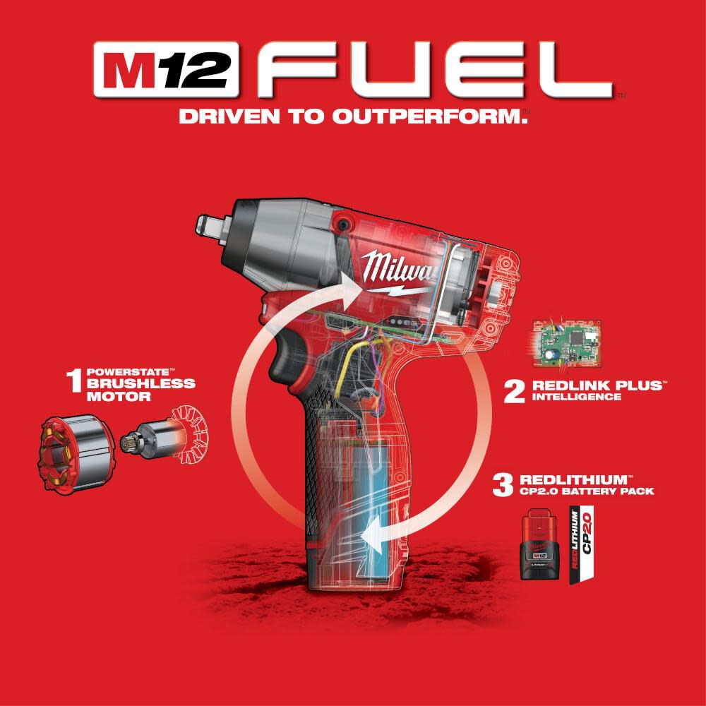 MW M12 FUEL 3/8 in. Impact Wrench Kit 2454-22 from MW