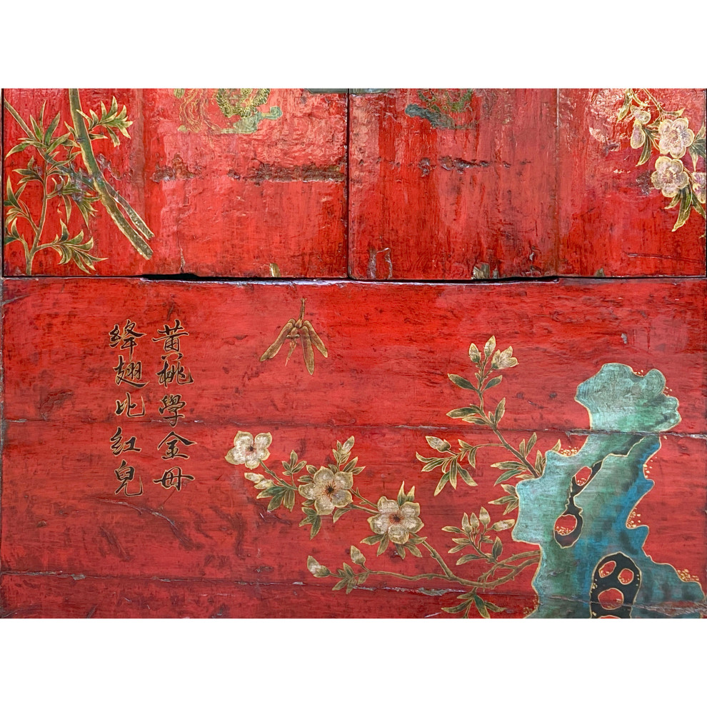 Chinese Vintage Red Golden Flower Birds Scenery Armories Storage Cabinet Hcs6035   Asian   Accent Chests And Cabinets   by Golden Lotus Antiques  Houzz