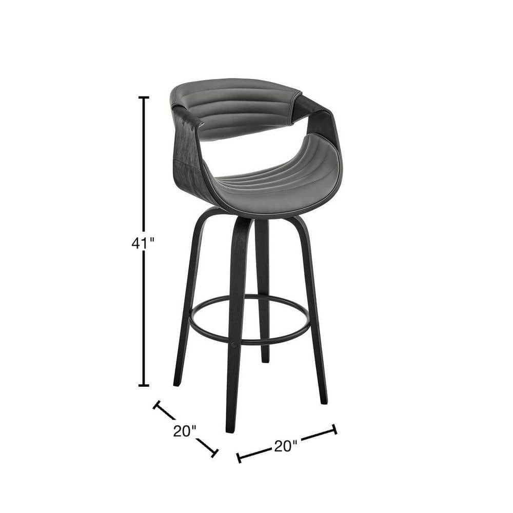 Armen Living Arya 30 in. Bar Height High Back Swivel Bar Stool in Grey Faux Leather and Black Wood LCAYBABLGR30